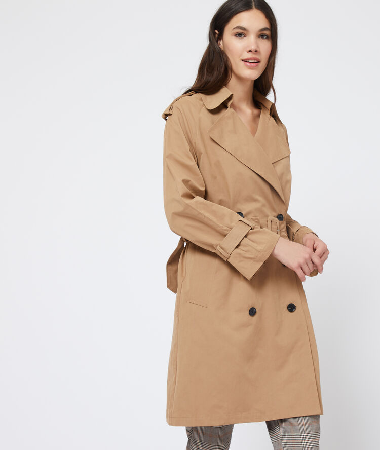 Trench ceinturé beige rose.