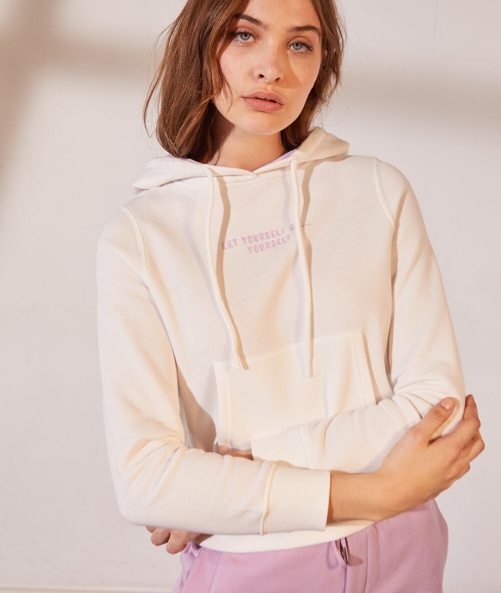 Sweat à capuche "let yourself" ecru.