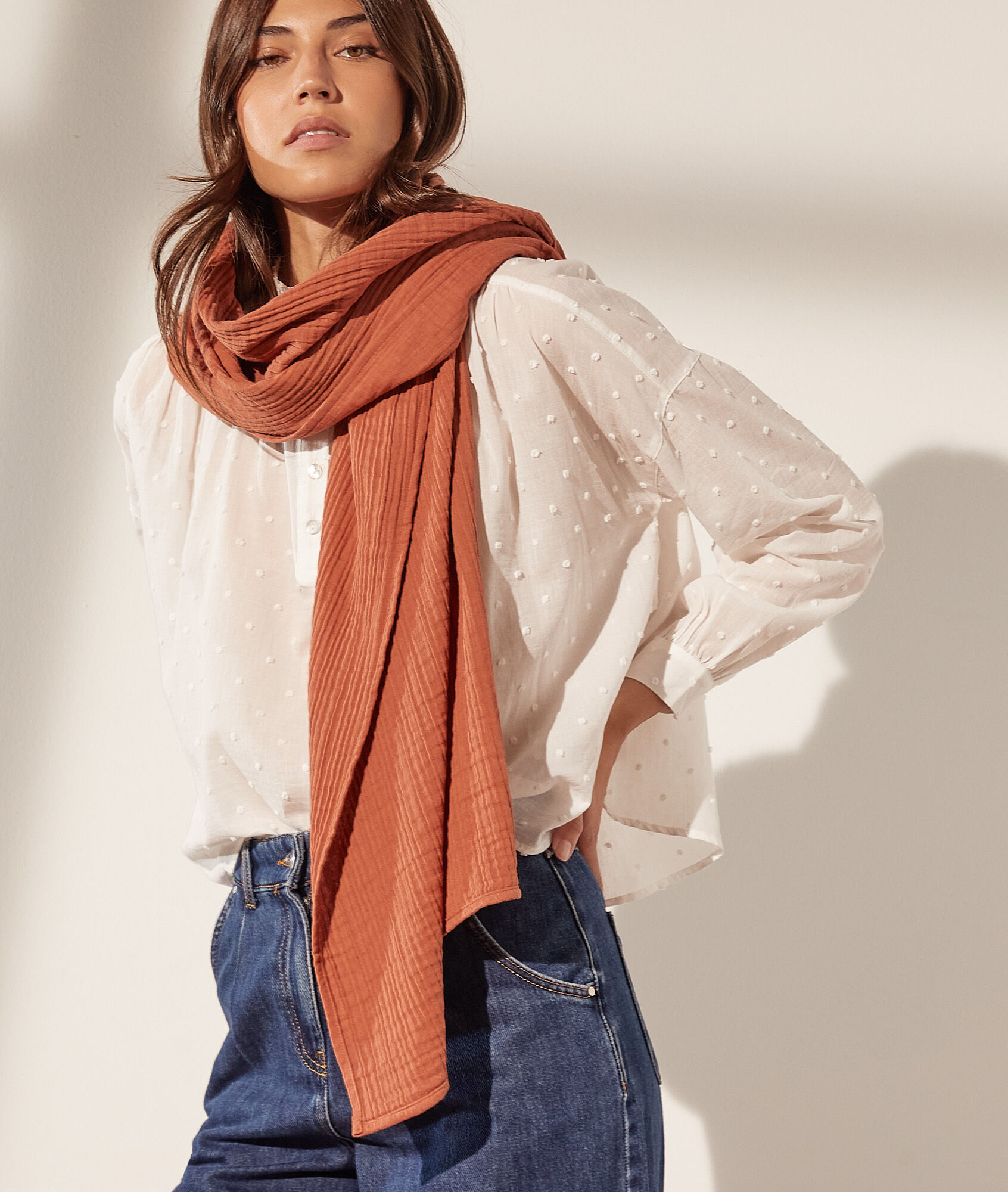 Foulard en gaze de coton - Bora - TU - Marron - Femme - Etam