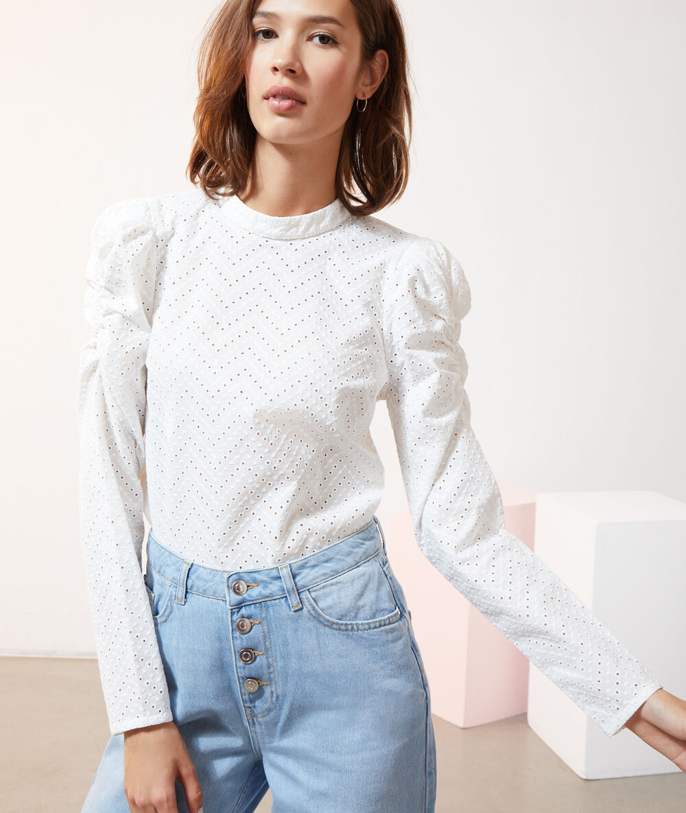  Blouse  broderie  anglaise  manches  gigot ECRU ETAM
