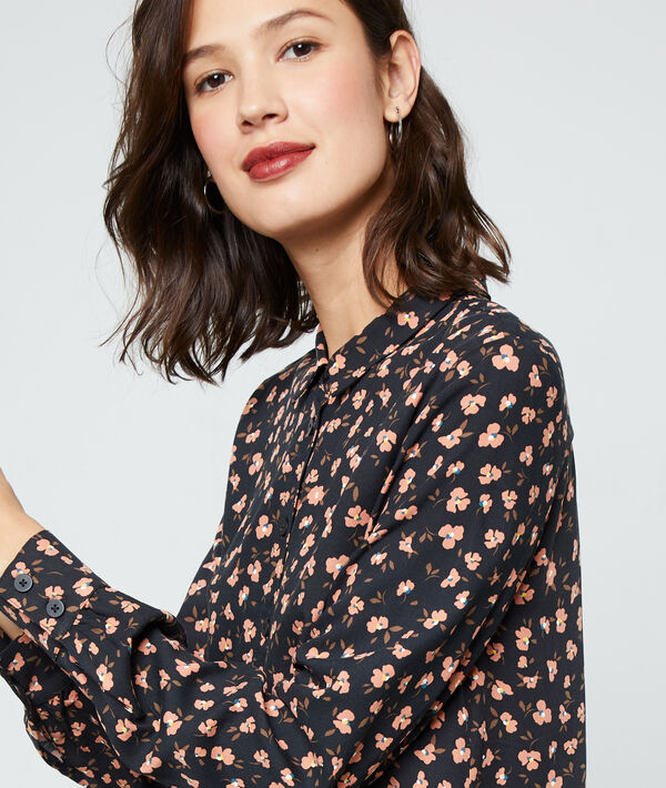 Robe chemise imprimé fleuri noir.
