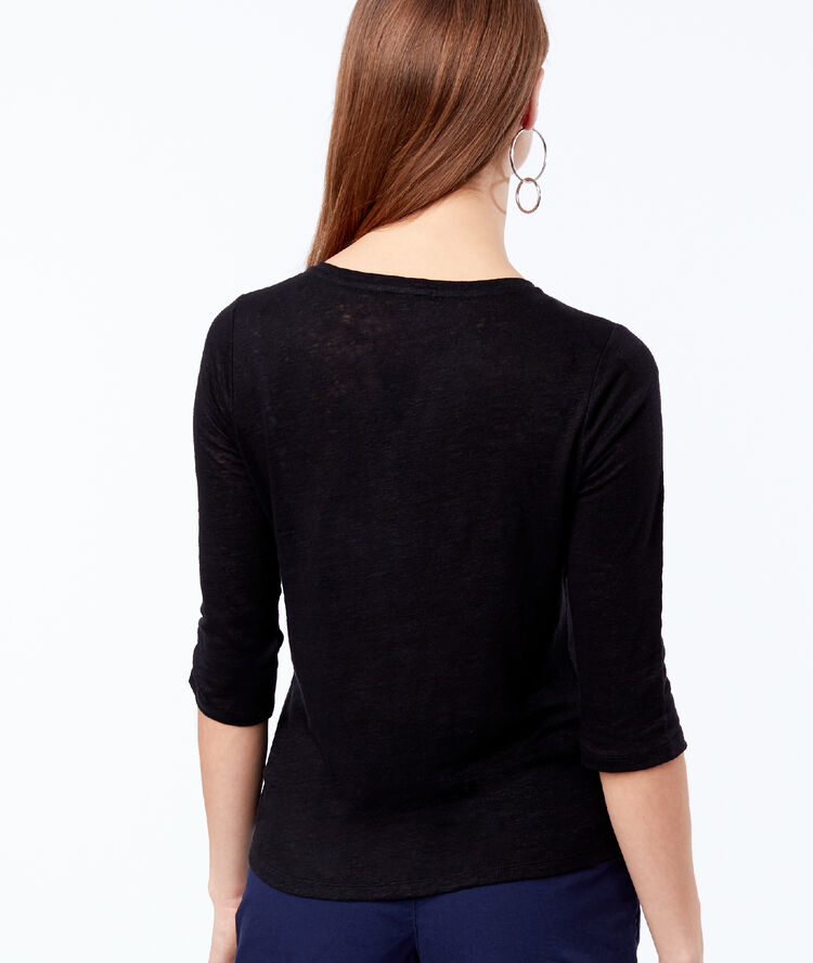 T-shirt col tunisien 100% lin noir.