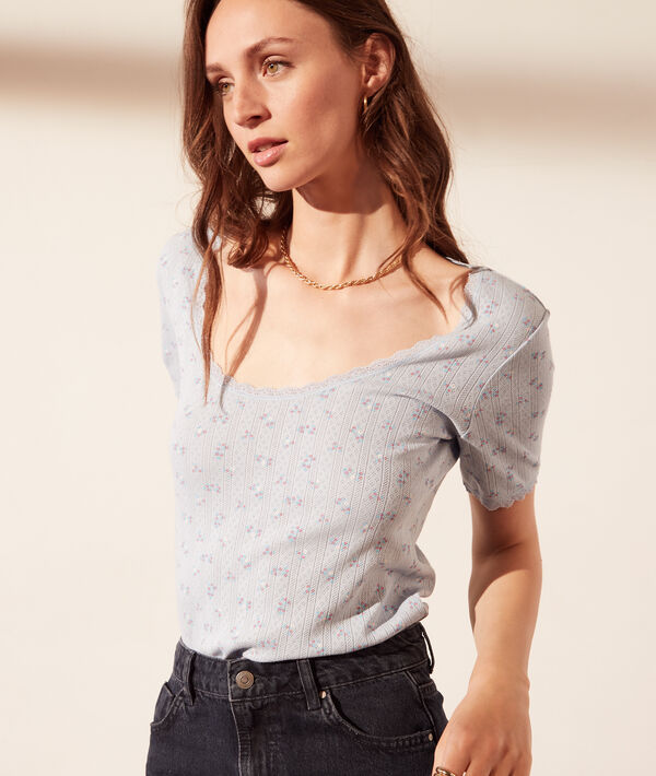 T-shirt pointelle en coton bio détails en dentelle T-shirt pointelle en coton bio détails en dentelle