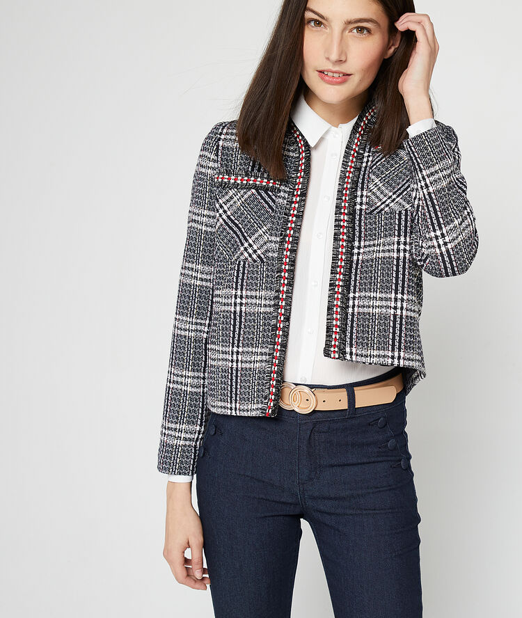 Veste de tailleur effet tweed noir.