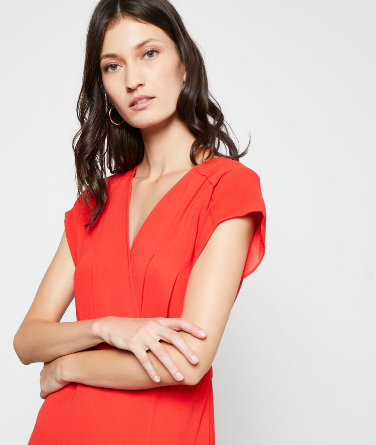 Robe longue fendue geranium.