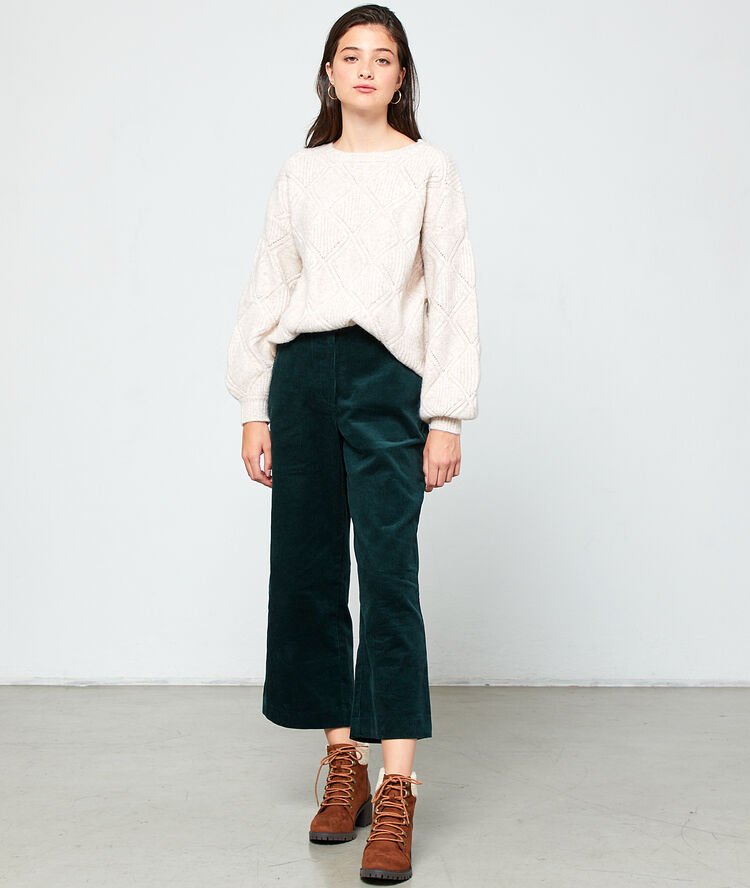 Pantalon large en velours côtelé forêt.