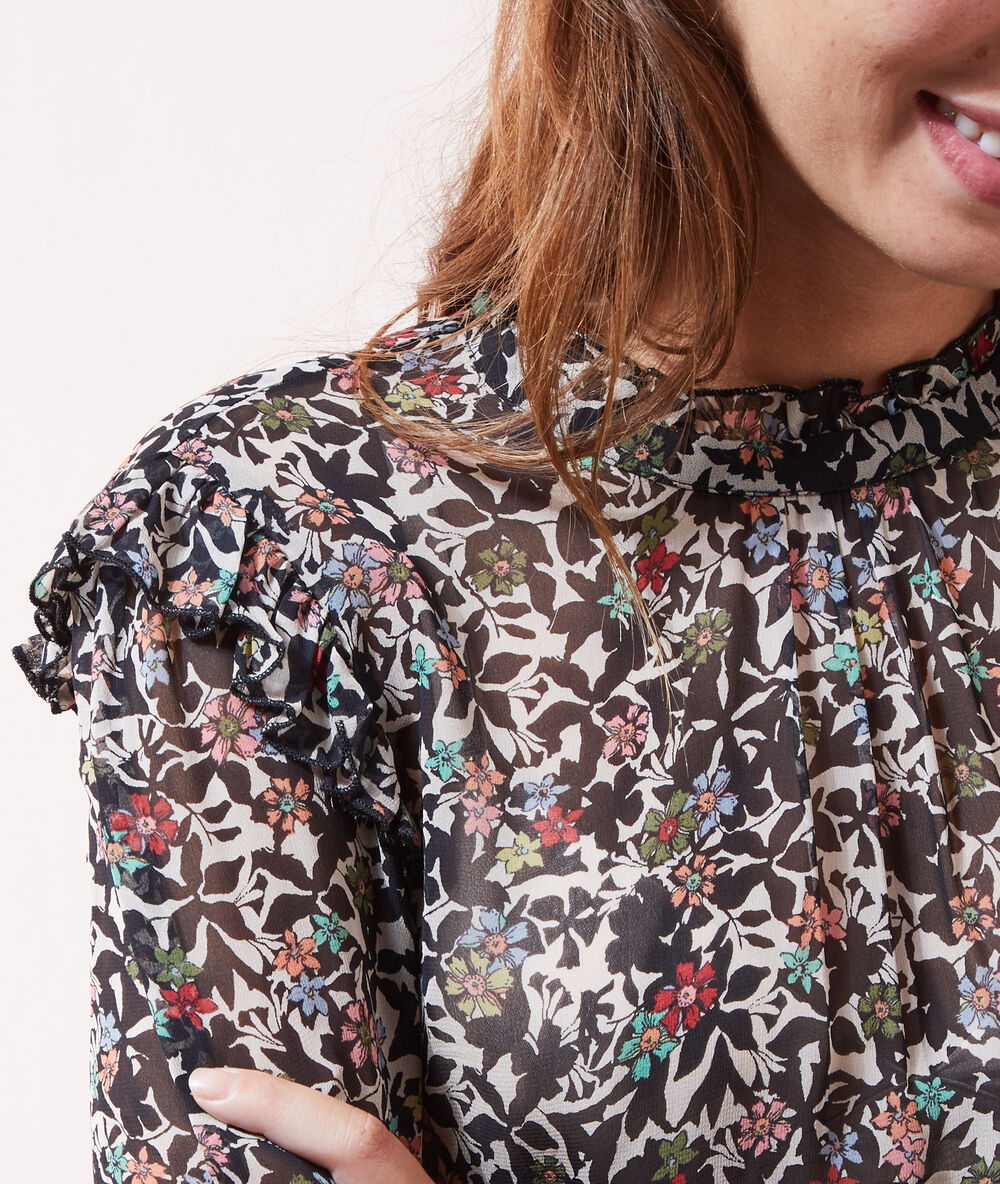 Blouse imprimé fleuri noir.