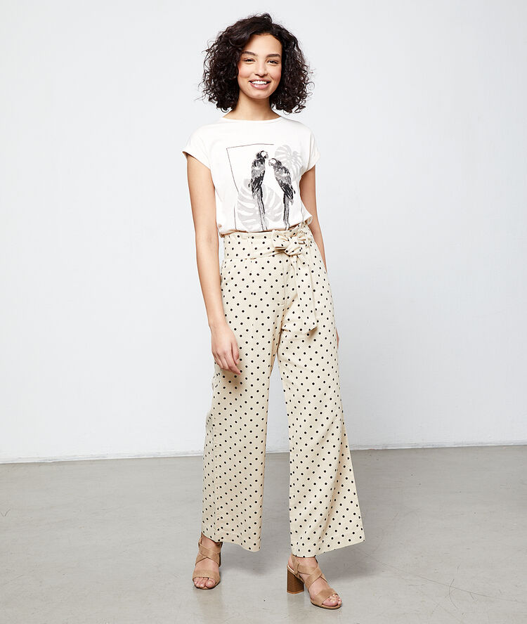 Pantalon large à pois ecru.