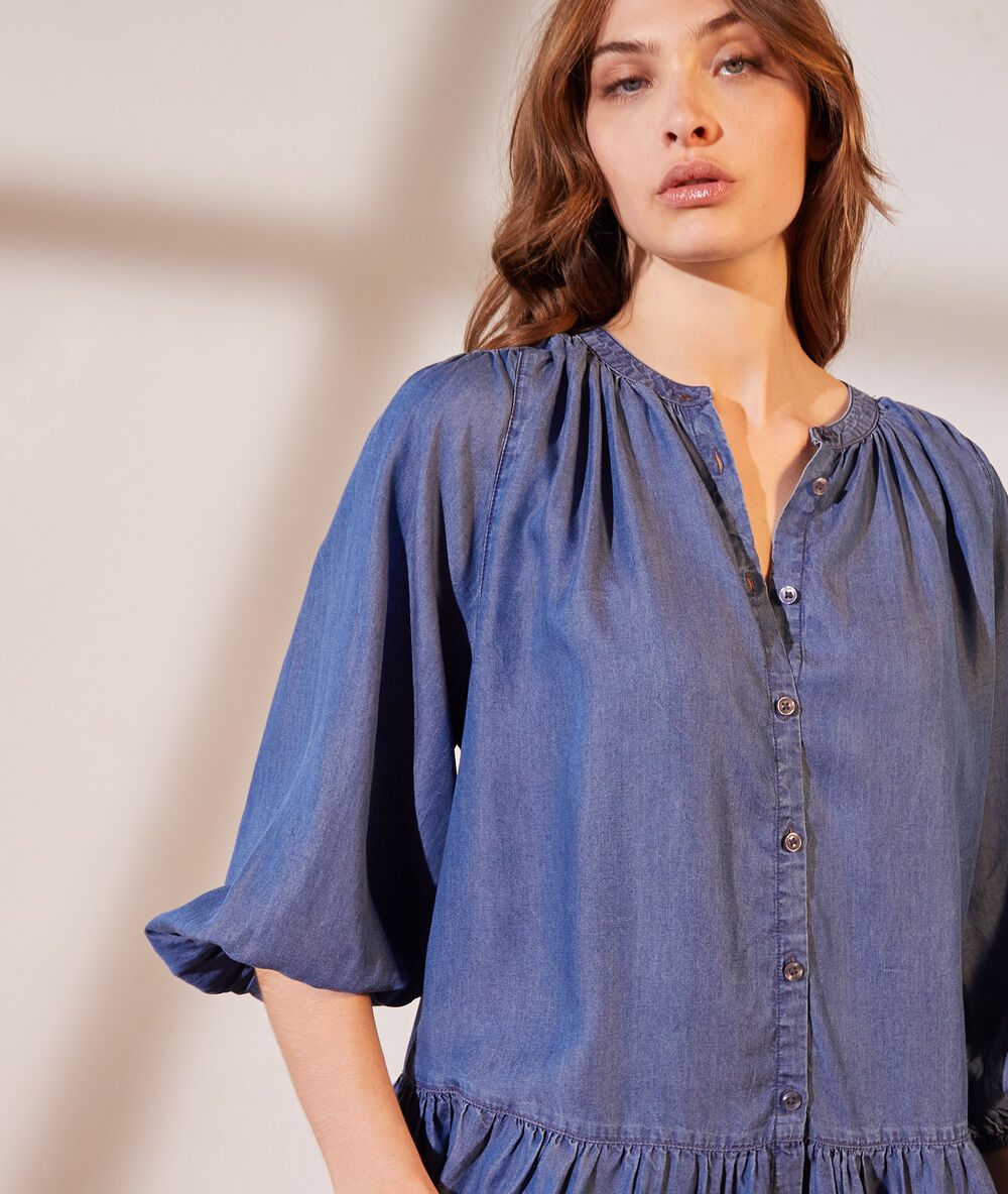 Robe chemise manches ballon delave sombre.