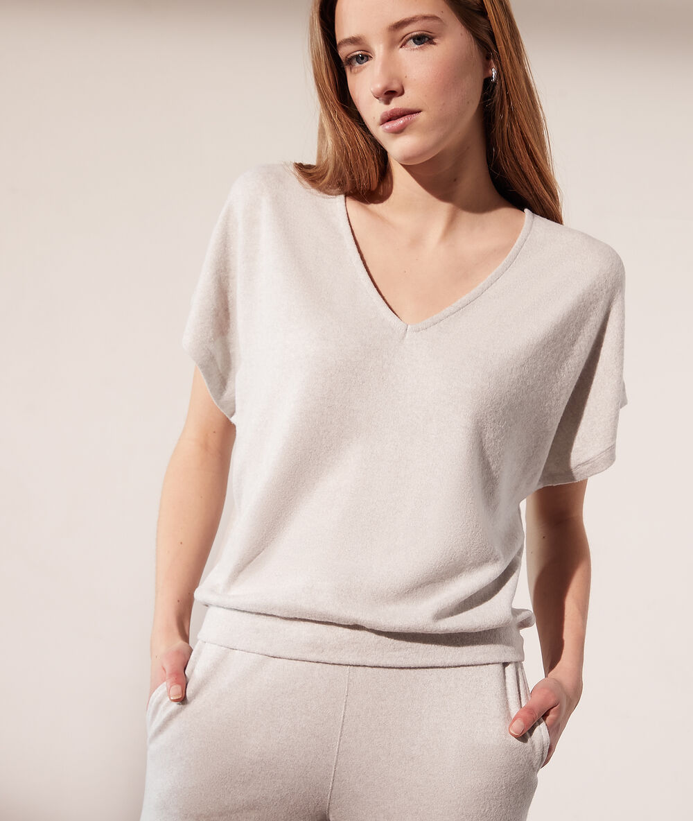 Top manches amples en maille ecru.