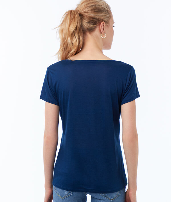 T-shirt uni col v bleu moonlight.