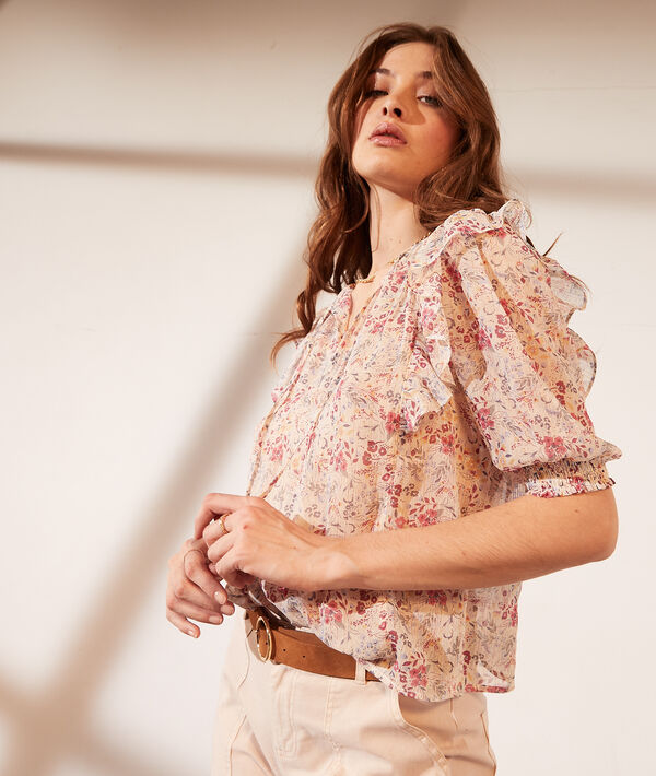 Blouse imprimé fleuri à fils métallisés Blouse imprimé fleuri à fils métallisés