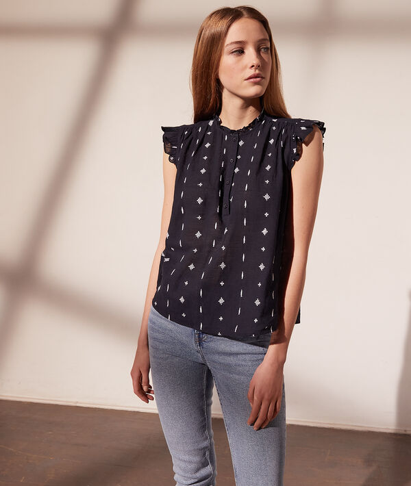 Blouse manches courtes à motifs brodés Blouse manches courtes à motifs brodés