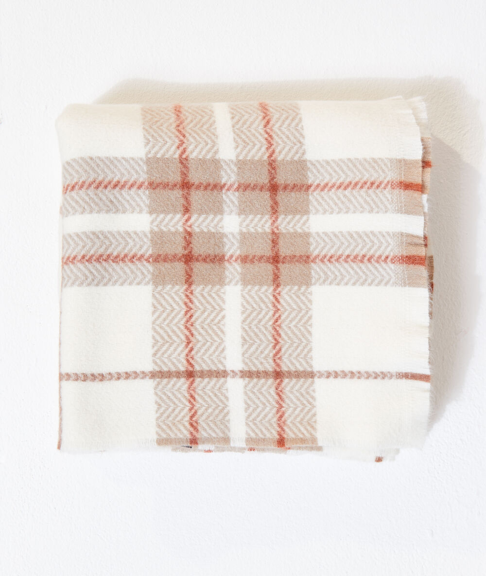 Écharpe plaid à carreaux ecru.