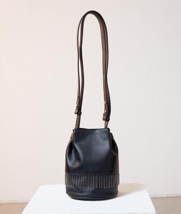Sac seau à franges effet cuir grainé Sac seau à franges effet cuir grainé