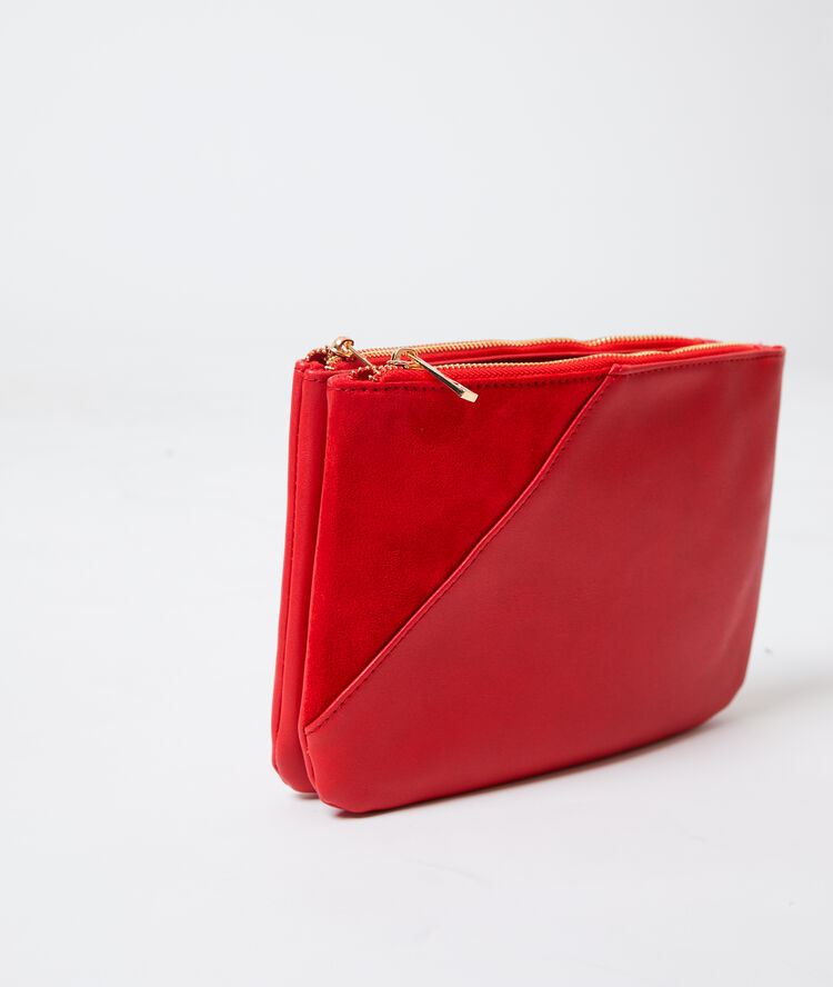 Sac pochette bi-matière carmin.