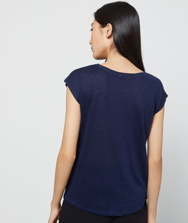 T-shirt col v en lin marine.