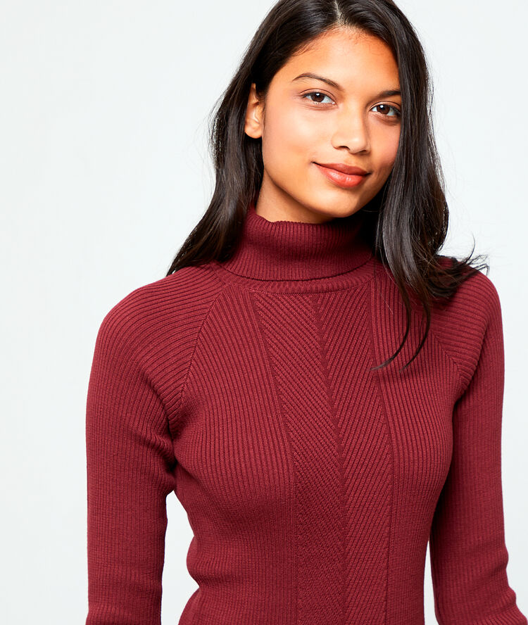 Robe pull à col roulé bordeaux.