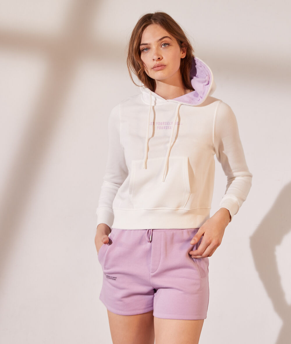 Sweat à capuche "let yourself" ecru.
