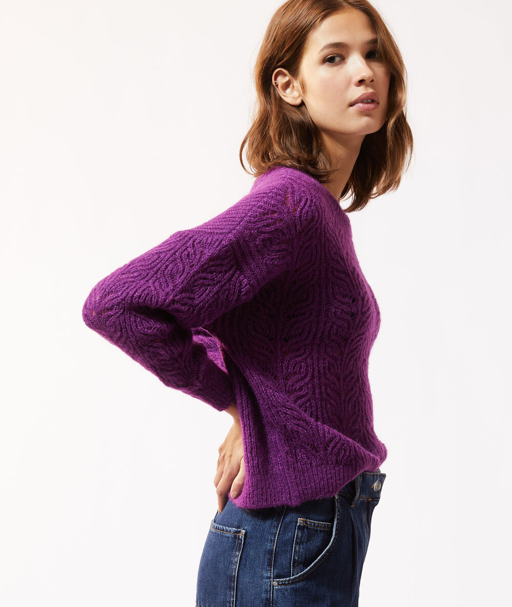 Pull en maille ajourée prune.