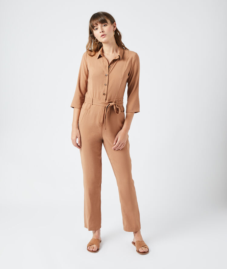 Combinaison boutonnée à nouer camel fonce.