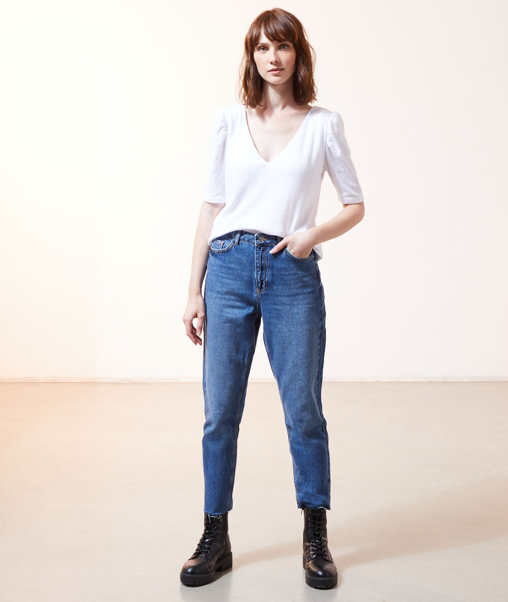 Top col v 2 en 1 - brassière intégrée ecru.