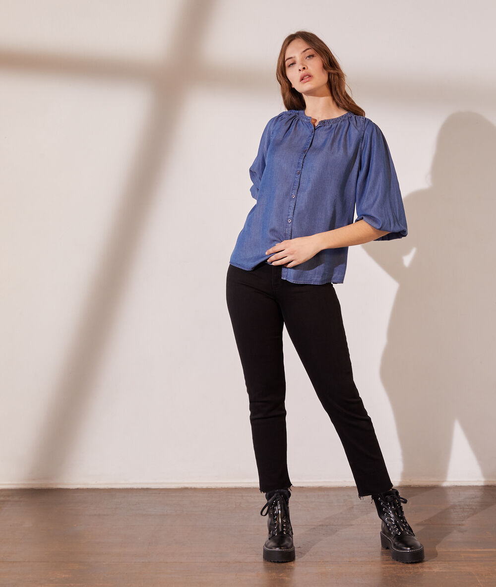 Chemise manches ballon delave sombre.