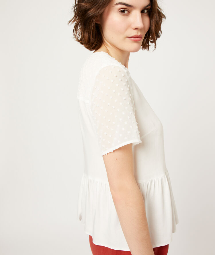 Blouse détails plumetis ecru.