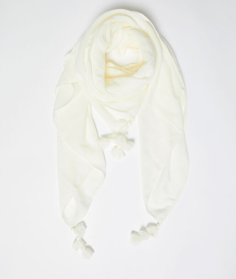 Foulard à pompons ecru.