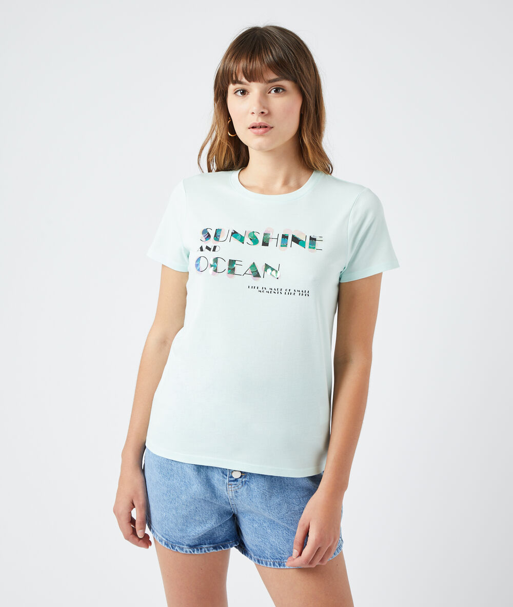 T-shirt "sunshine and ocean" celadon.
