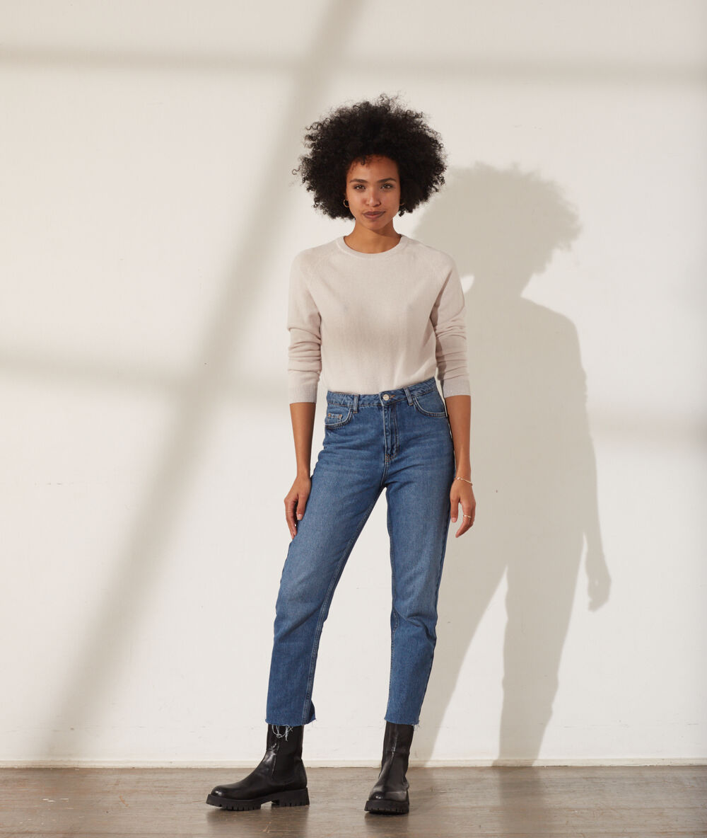 Pull col rond laine et cachemire ecru.