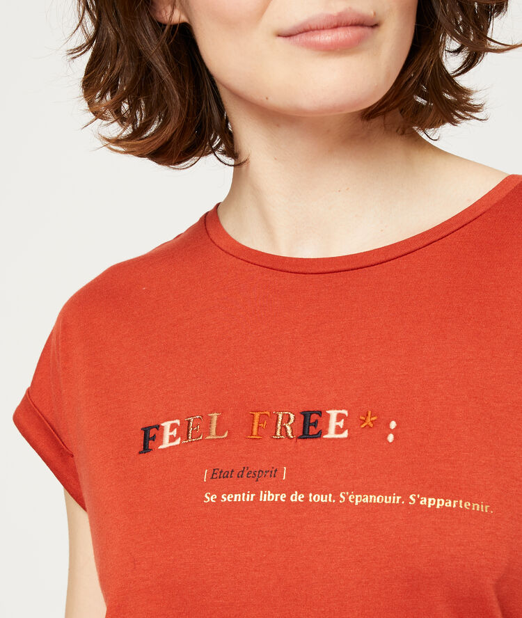 T-shirt "feel free" brique.