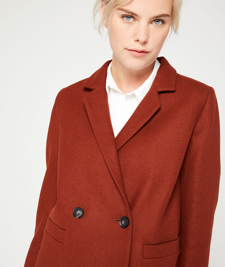 Manteau masculin en laine mélangée rouille.