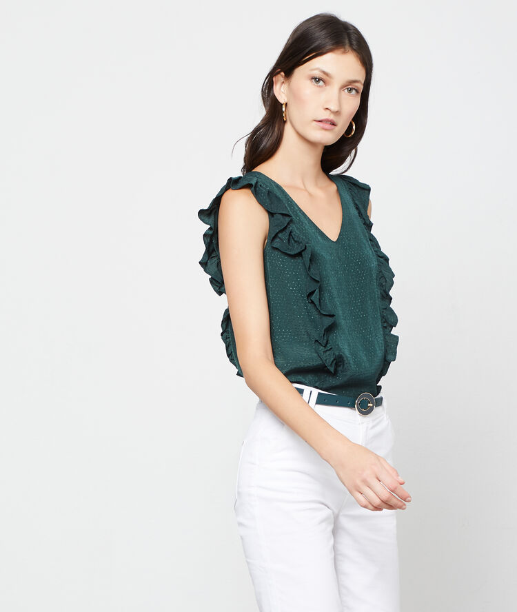 Blouse plumetis à volants canard.