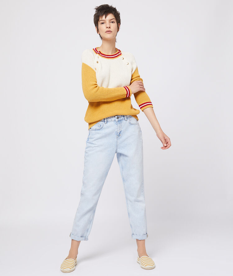 Pull en grosse maille 100% coton curry.