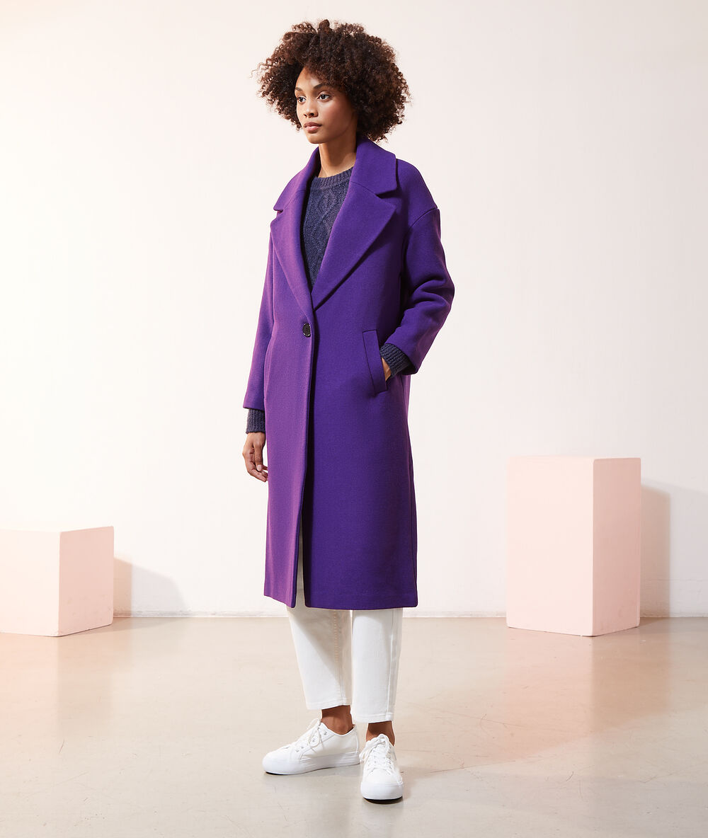 Manteau droit long prune.