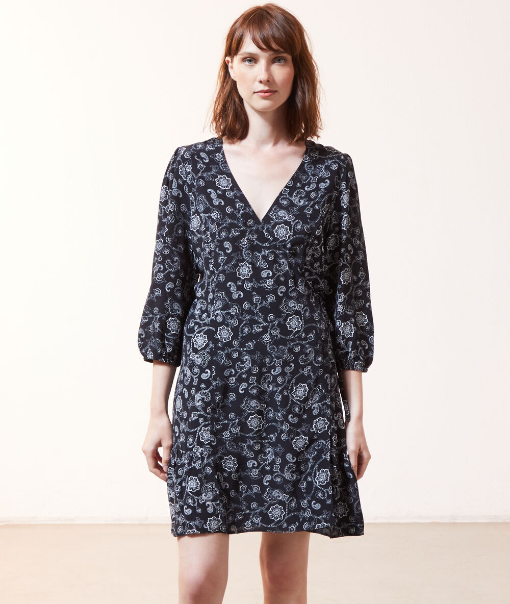 Robe cintrée imprimé fleuri noir.