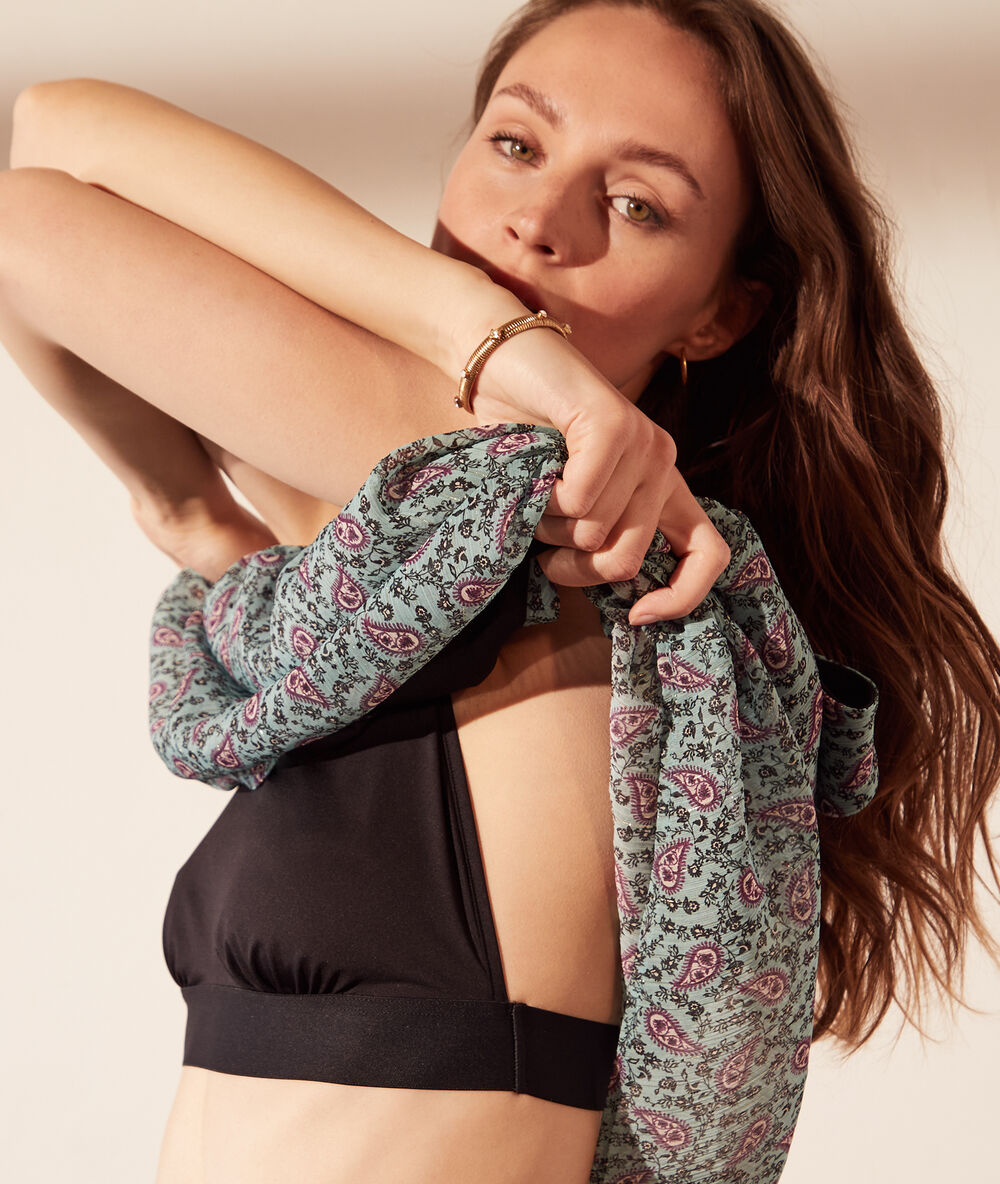 Robe fleurie à fils métallisés 2 en 1 - brassière intégrée sauge.