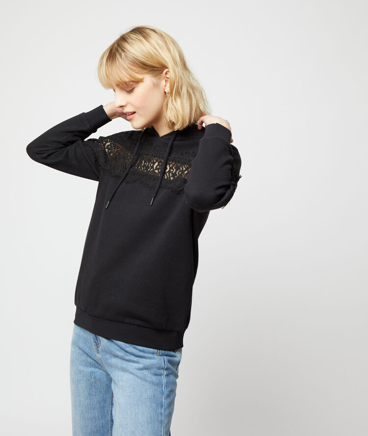 Sweat shirt à guipure noir.
