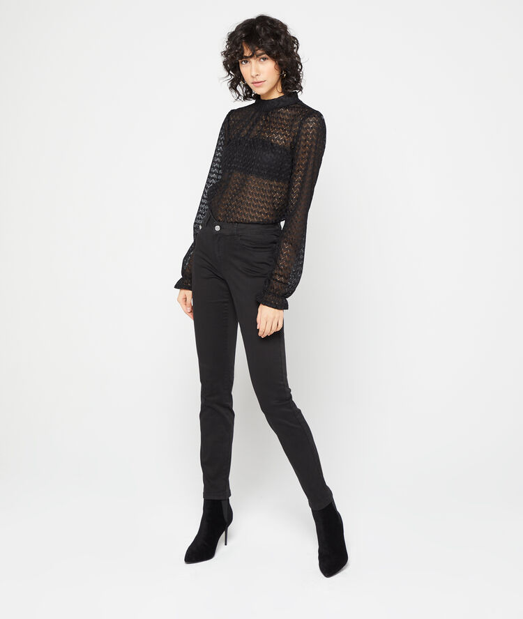 Top effet transparent en guipure noir.