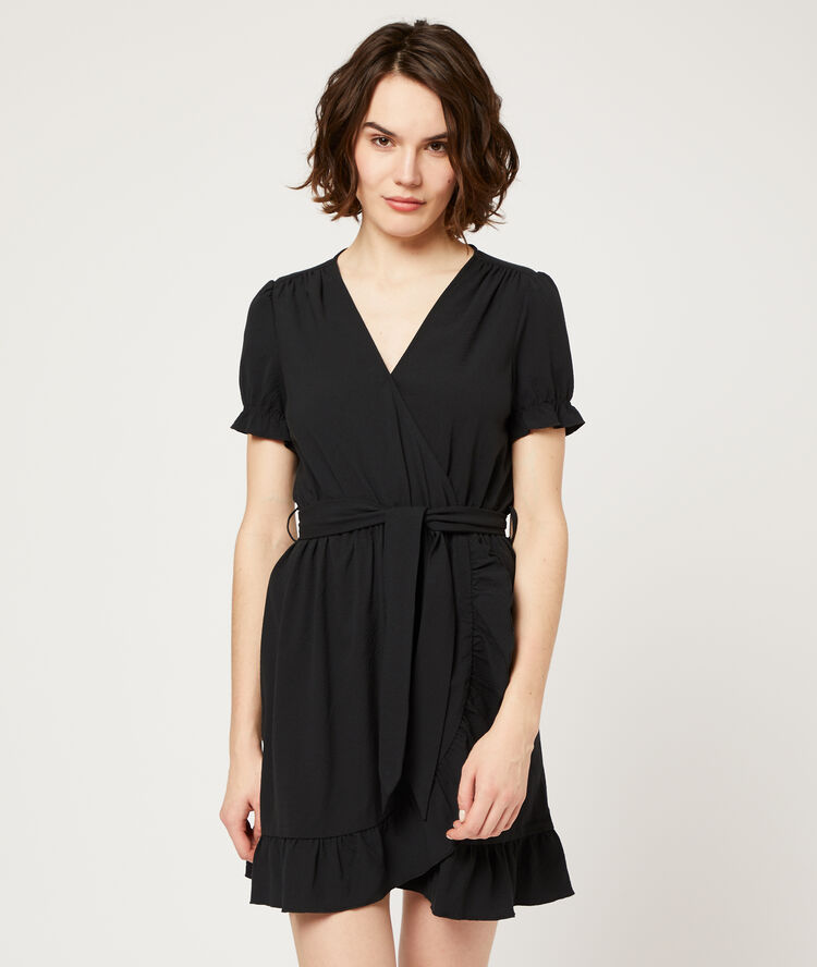 Robe portefeuille à volants noir.