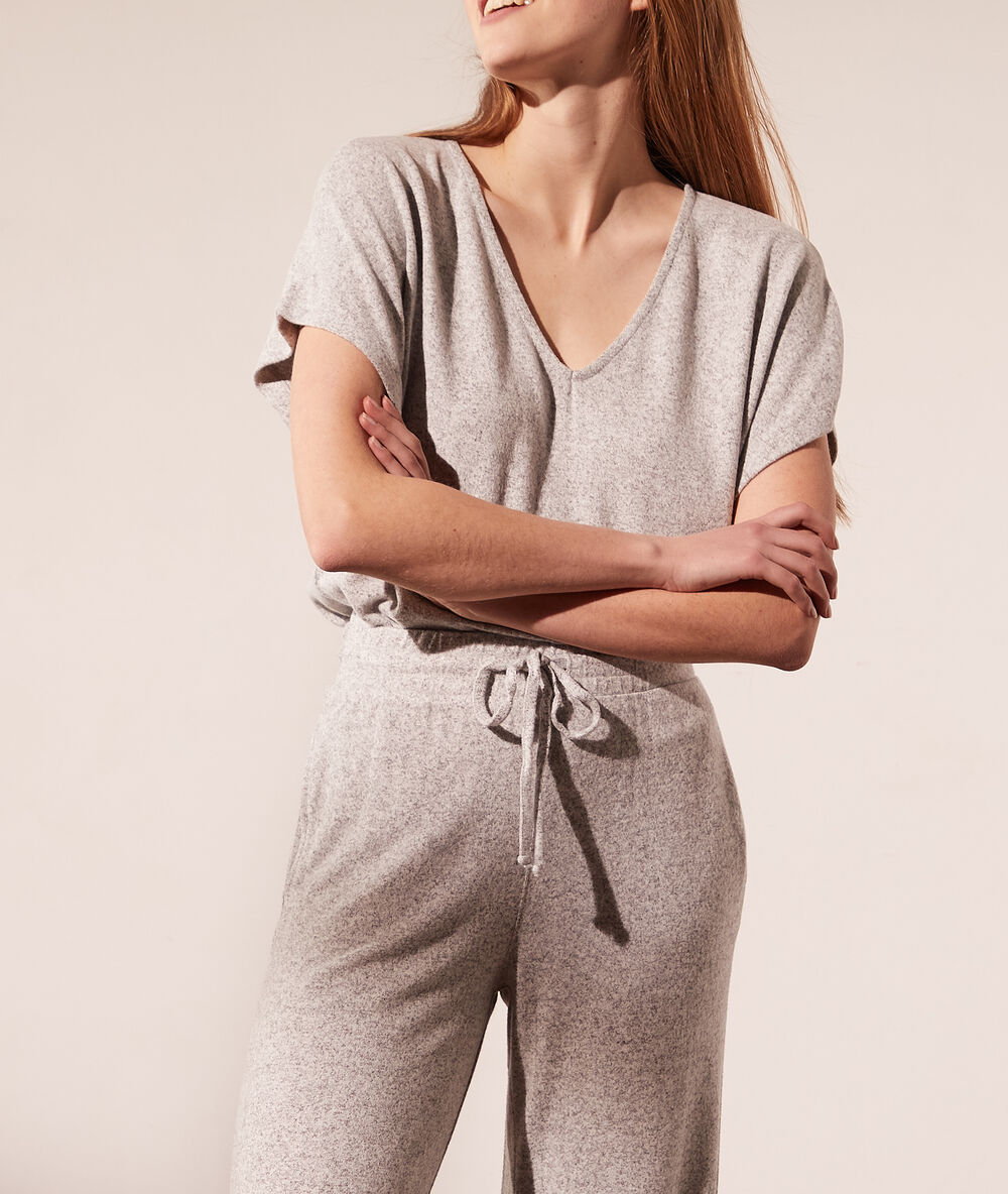 Pantalon jogger en maille gris chine clair.