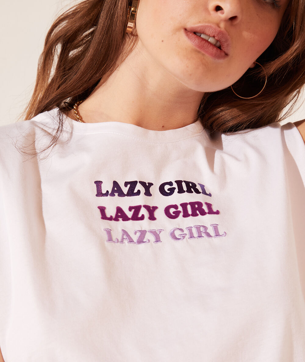 T-shirt avec épaulettes "lazy girl" blanc.