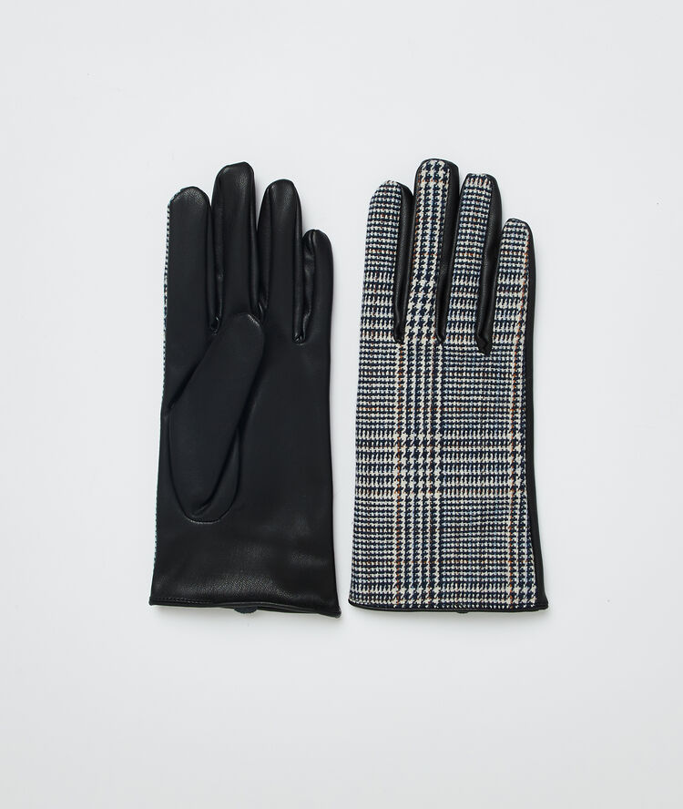 Gants à motifs pied de poule indigo.