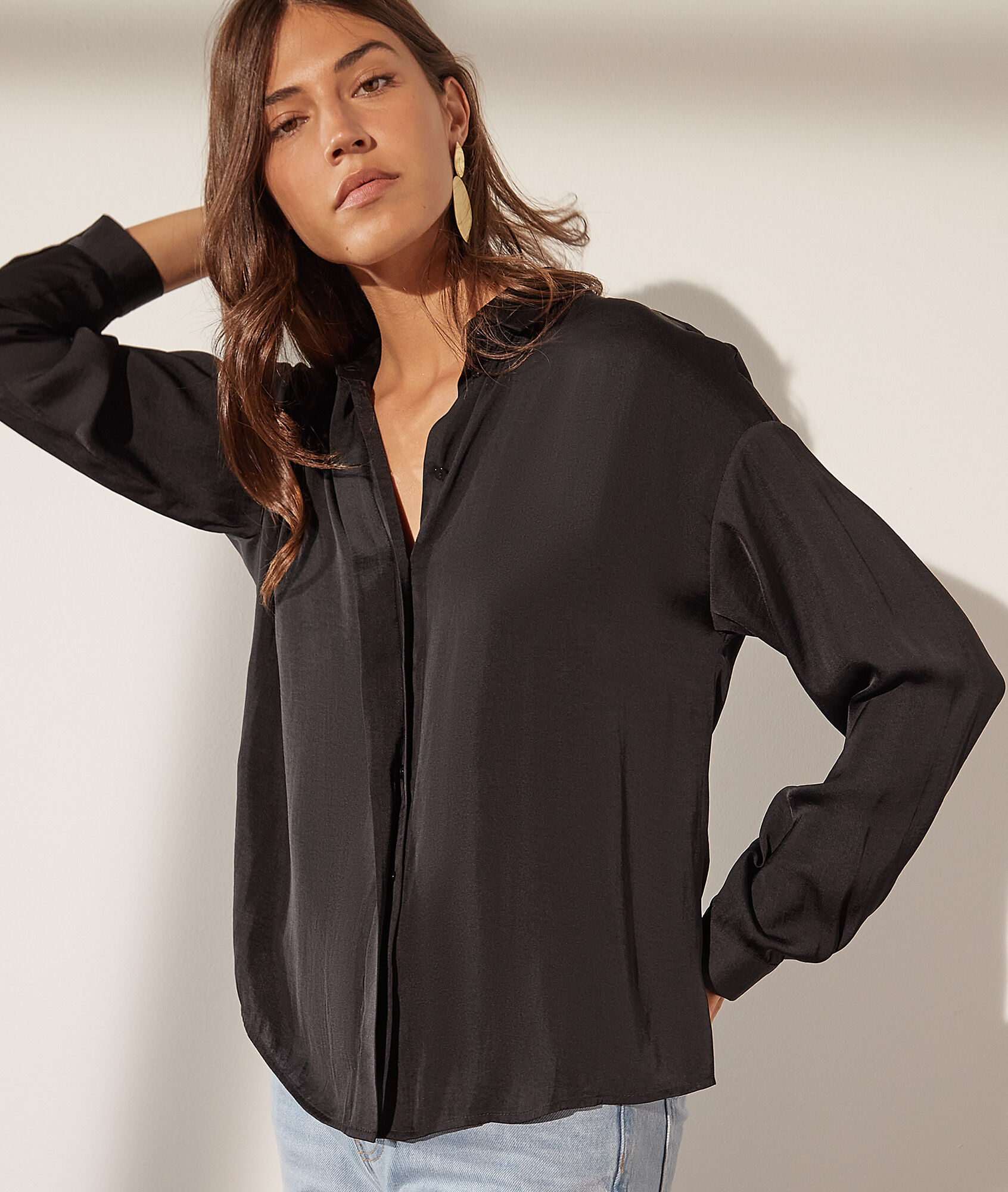 Chemise satinée - Satin - 34 - Noir - Femme - Etam