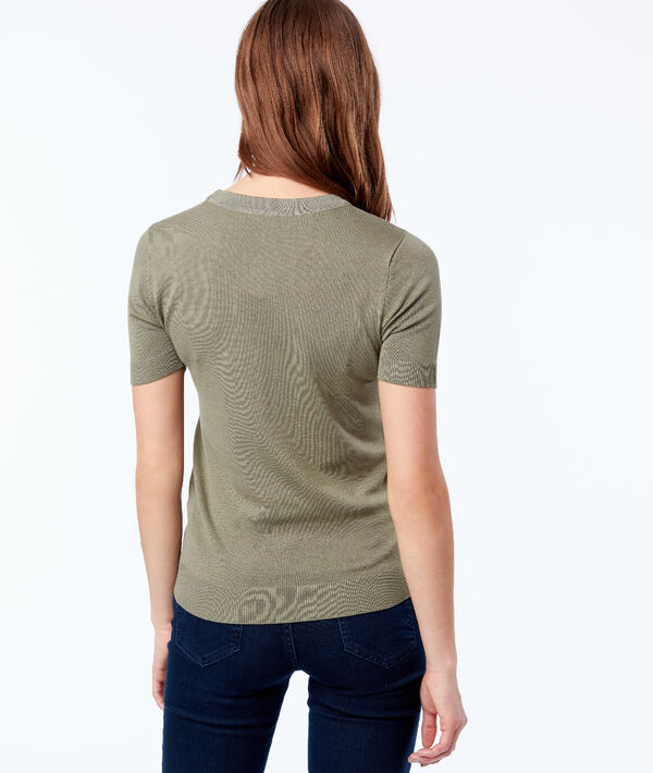 T-shirt en maille fine kaki.