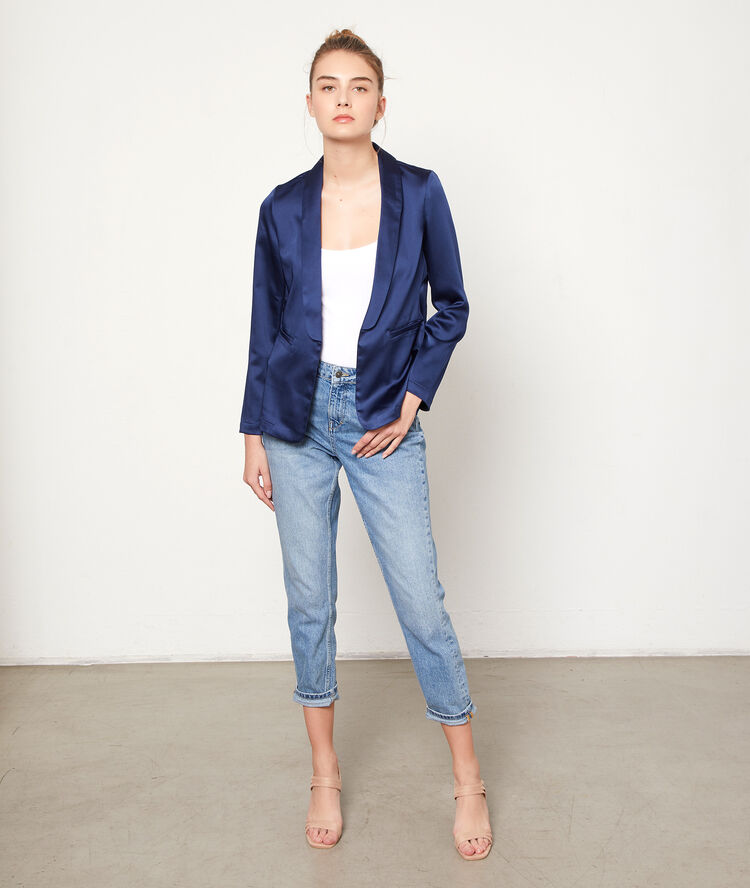 Veste de tailleur satinée marine.