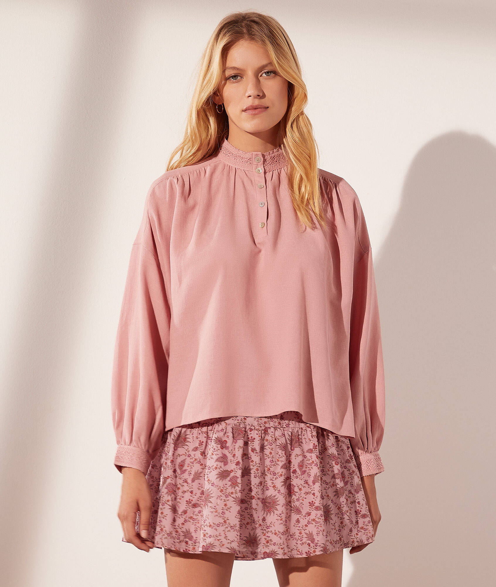 Blouse col montant boutonné - Milane - 34 - Rose - Femme - Etam
