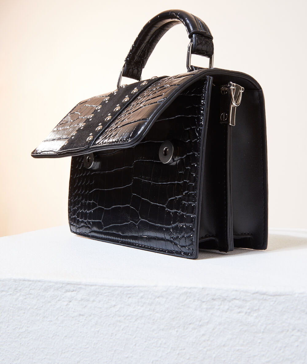 Sac à bandoulière effet croco noir.