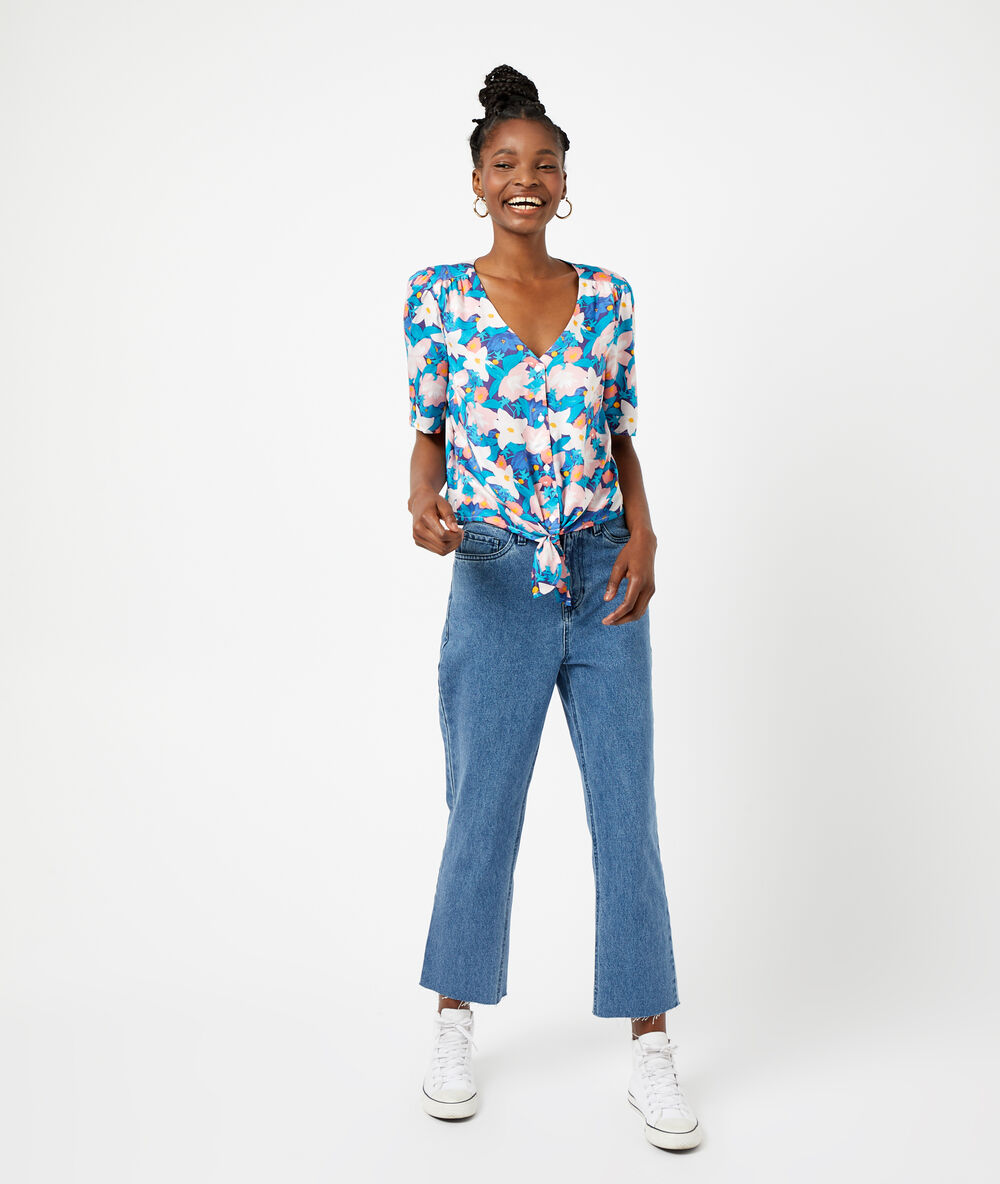 Blouse imprimé fleuri marine.